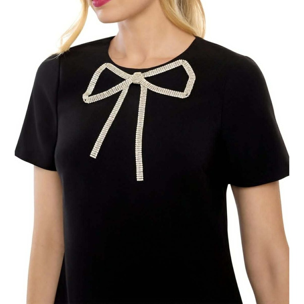 Likely Marullo Dress Women 6 Black NWT Feather Trim Rhinestone Jewel Bow Mini - Picture 3 of 4